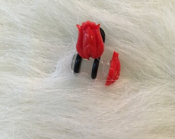 Red tulip and clear gauge plug earrings 0g NOS tulip unique plug gauge earrings