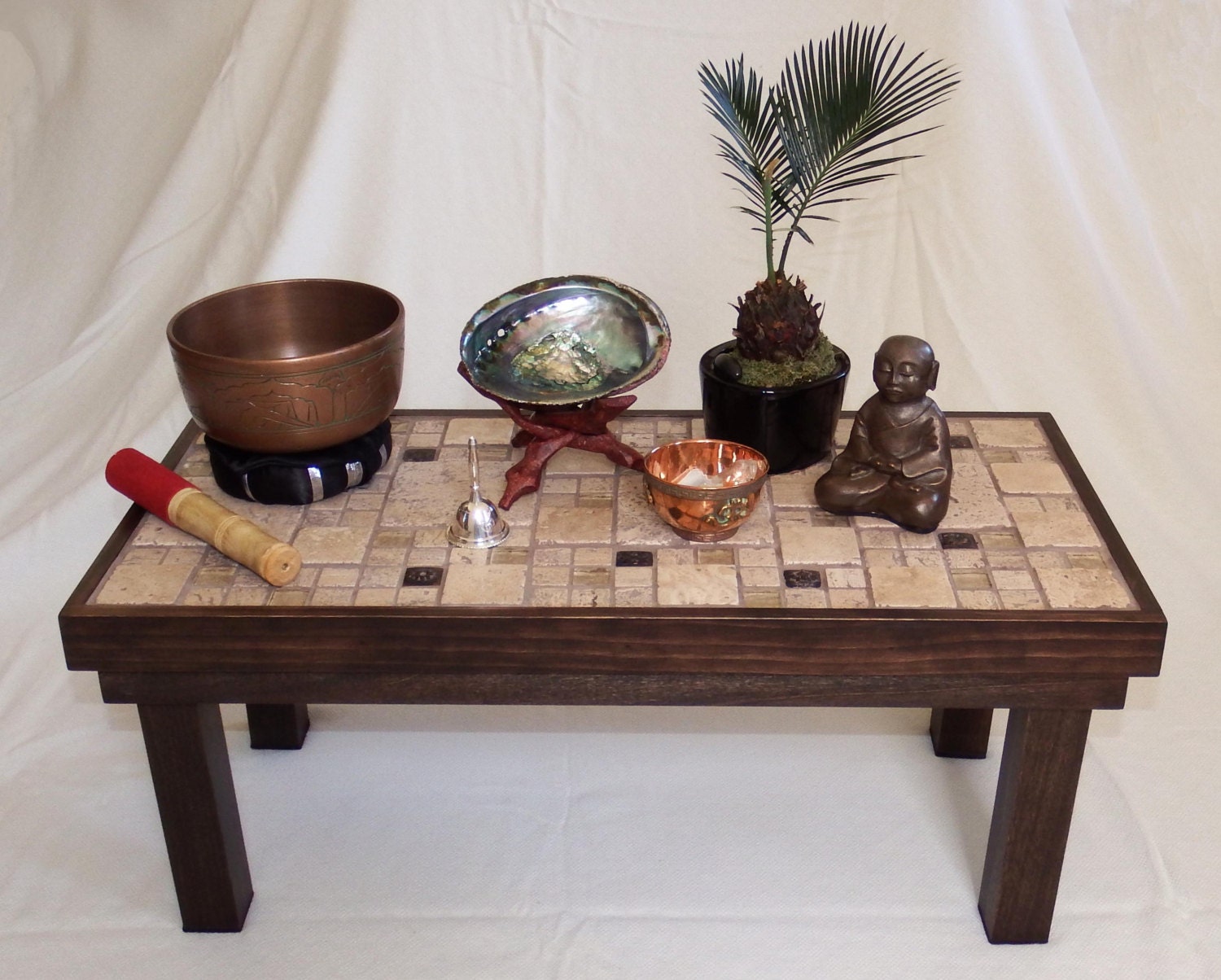 Small Meditation Table Accent Plant Table Rustic Zen