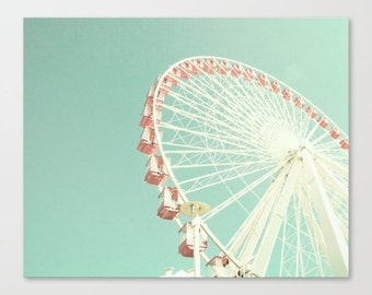 SALE Ferris wheel canvas, nursery decor, nursery wall art, mint nursery art, ferris wheel art, carnival art, carnival photography,canvas art