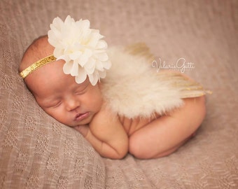 GOLD NEWBORN Feather Wings, Newborn Wings with Headband, Ivory and Gold, Newborn Photo Prop, Newborn baby wings, angel wings, baby wings