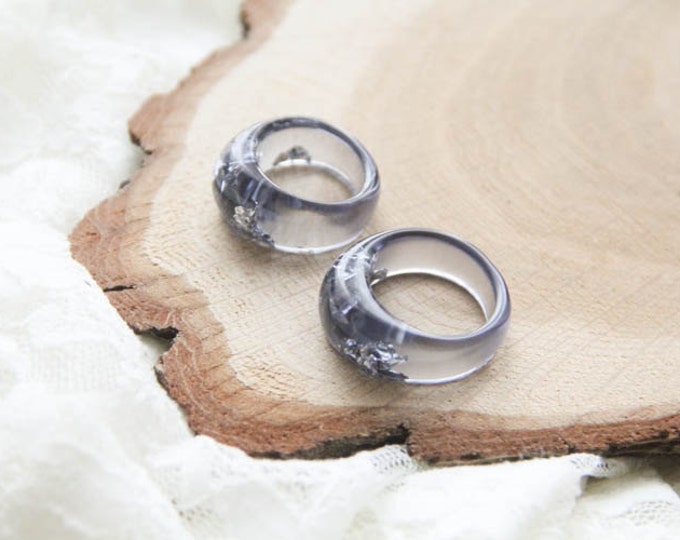 Charcoal Resin Ring With Silver Flakes, Geometric Resin Jewelry, Epoxy Ring, Gray Resin Stacking Ring, Bold Simple Ring, Gift For Her