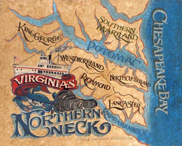 Northern Neck of Virginia Print retro map-art