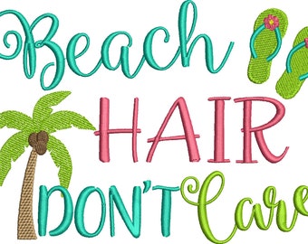 Beach Hair Don't Care Embroidery Design Set - Instant Download