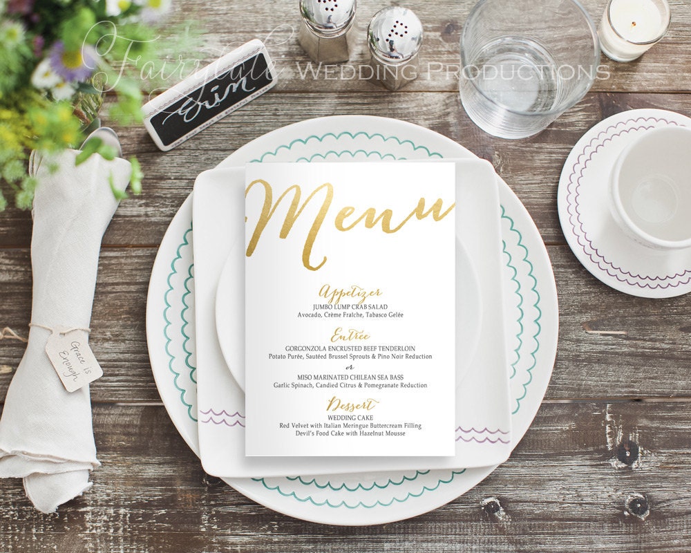 Gold Foil Wedding Print 5x7 Reception Dinner & Signature