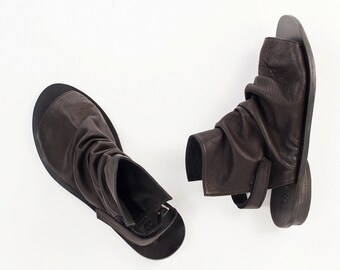 Boot sandals in Black, Black open toe sandals, Closed sandals, Boot sandals, Flat leather shoes