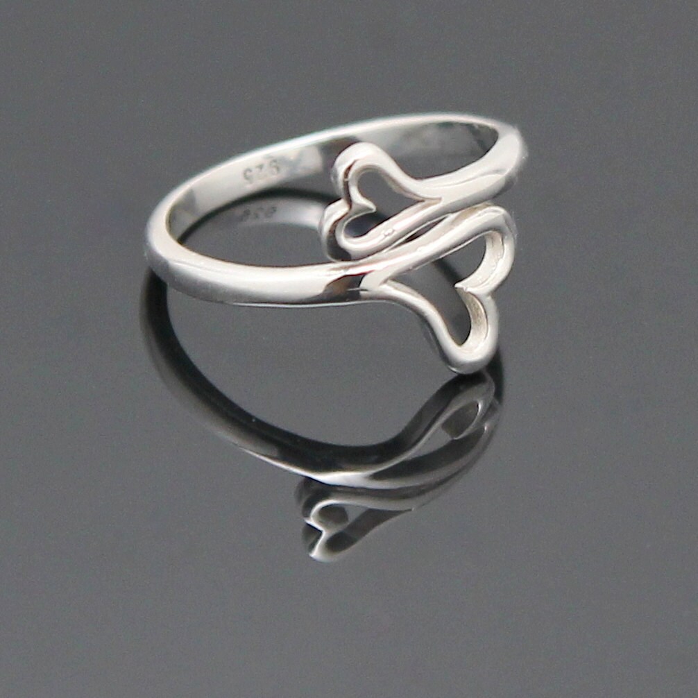 Mother and Daughter Heart Ring Sterling Silver Double Heart
