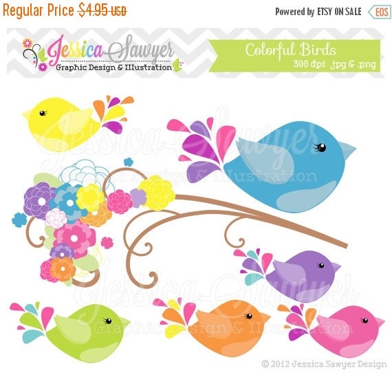 80% OFF - INSTANT DOWNLOAD, bird clip art - bird clipart - graphic - image - digital element - scrapbooking - commercial use - colorful Il_570xn