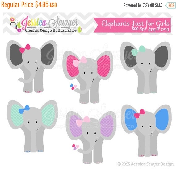 80% OFF - INSTANT DOWNLOAD, girls elephant clipart, jungle birthday party, for commercial use, announcements, invites, digital crafts Il_570xn