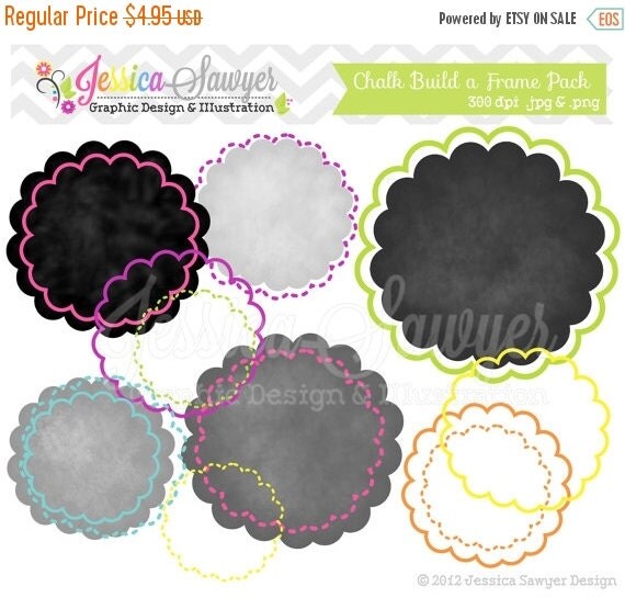 80% OFF - INSTANT DOWNLOAD, build a circle chalk digital frame, round printable tag, scalloped circle, textured frames clipart, for commerc Il_570xn