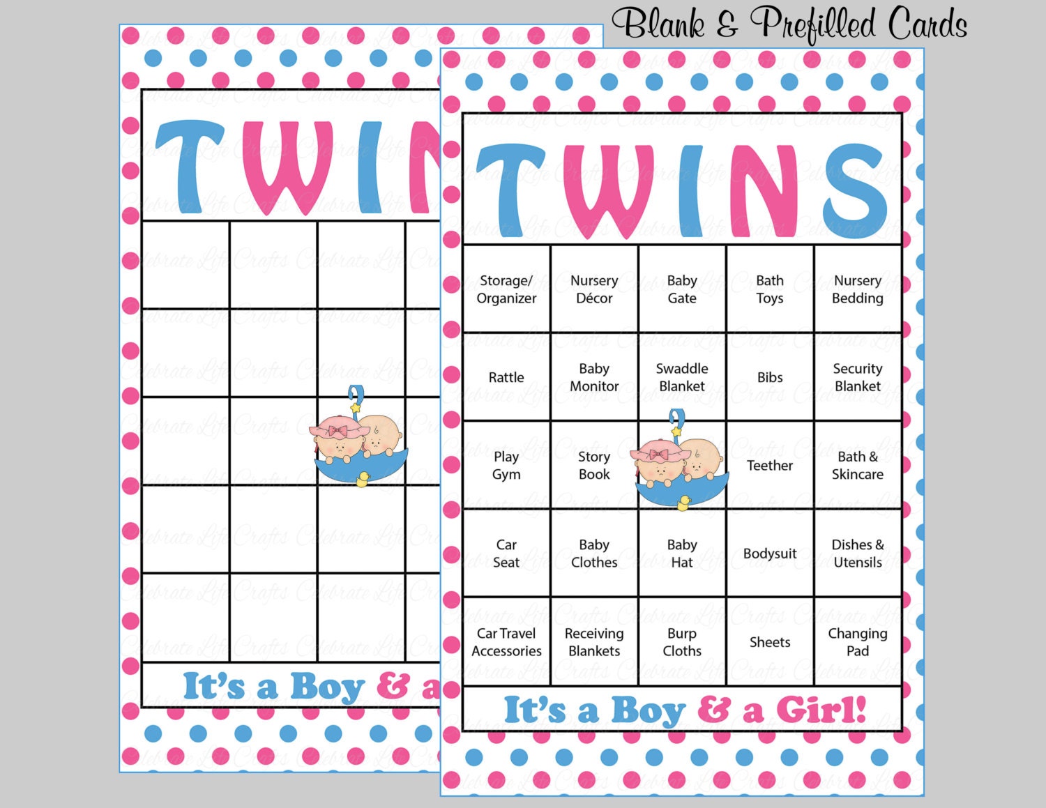 60 Twins Baby Shower Bingo Cards 60 Prefilled Bingo Cards