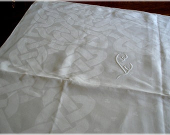 Vintage Damask Tablecloth Celtic Knot Monogram
