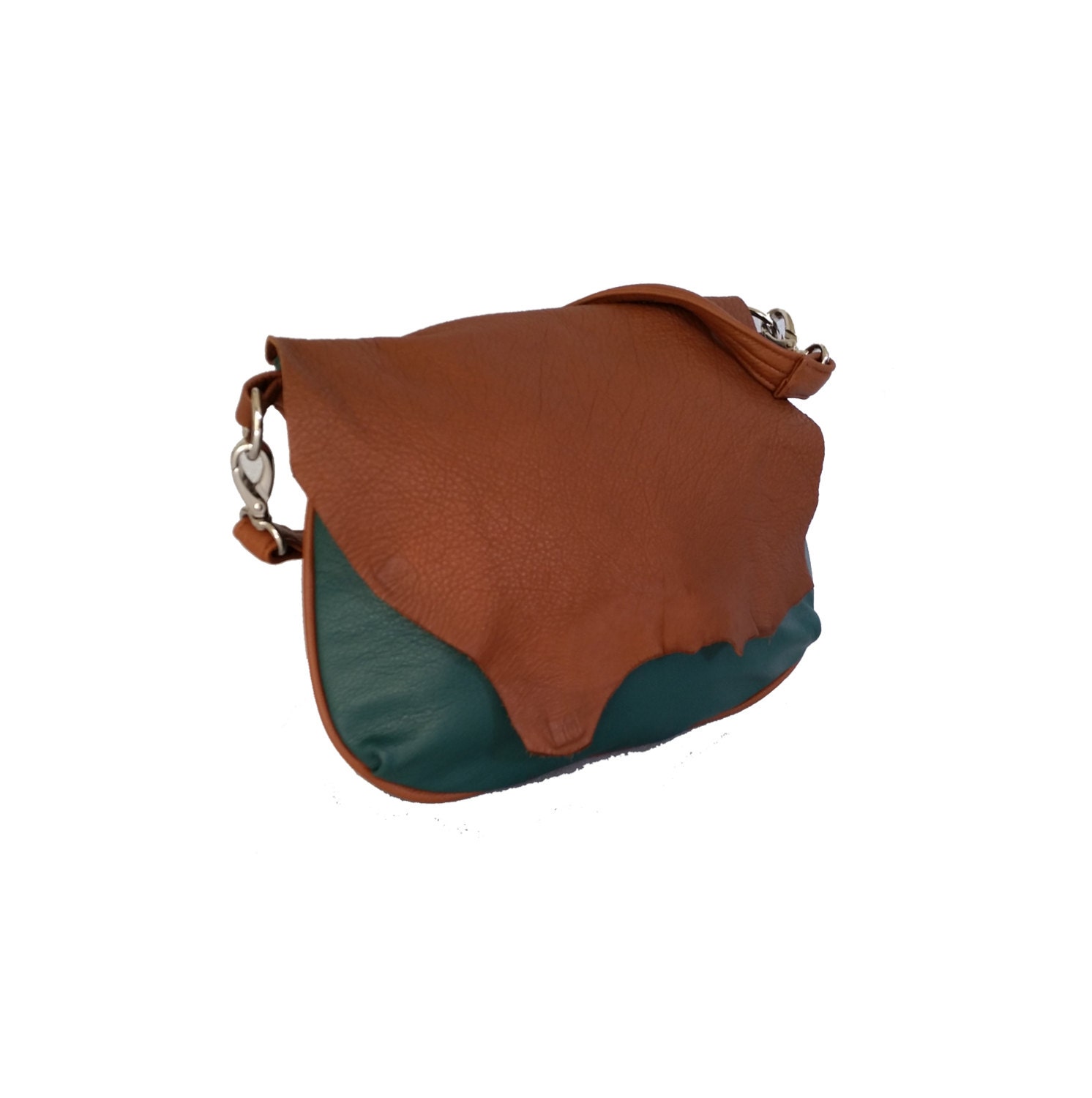 Rustic flap hunter green leather bag / colorful hobo purse