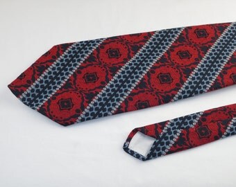Vintage Men's Prince Consort Tie, Navy, Blue, Red and White Stripes