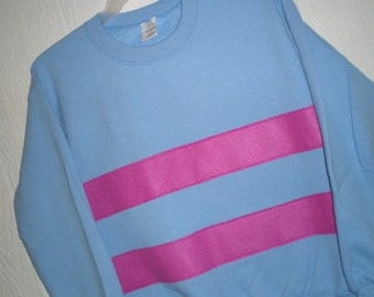 Undertale shirt, Frisk shirt, Frisk sweatshirt, costume, cosplay shirt, blue sweatshirt with magenta stripes, unisex adult sizes
