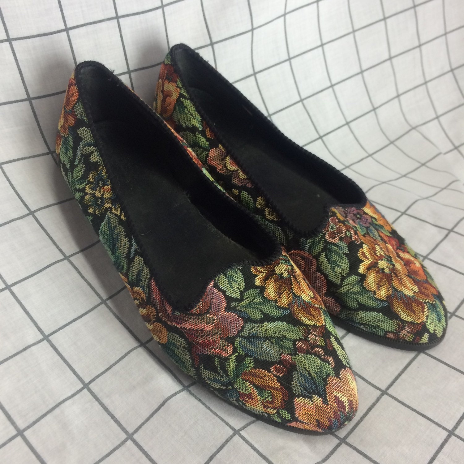 Vintage Floral Tapestry Flats/Slip Ons by CrystalBleach on Etsy