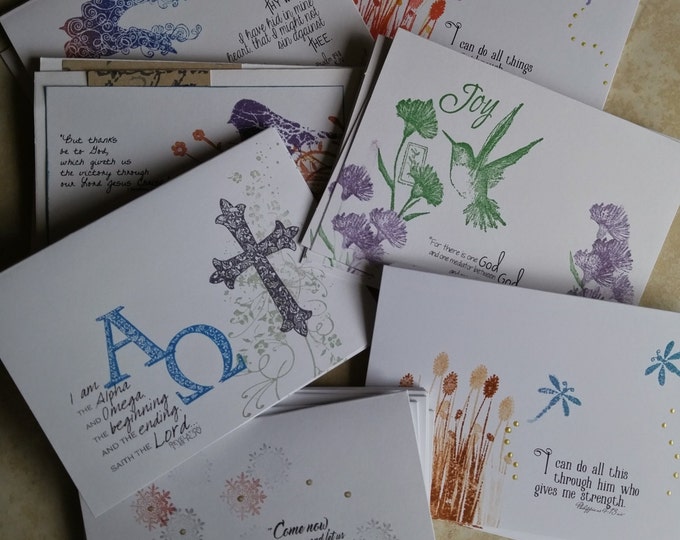 Christian Notecard Sets, U Choose, Handmade Cards, 5 verses, Romans, Revelation, Corinthians, Psalms, Blank inside, Birds, Nature#J24H