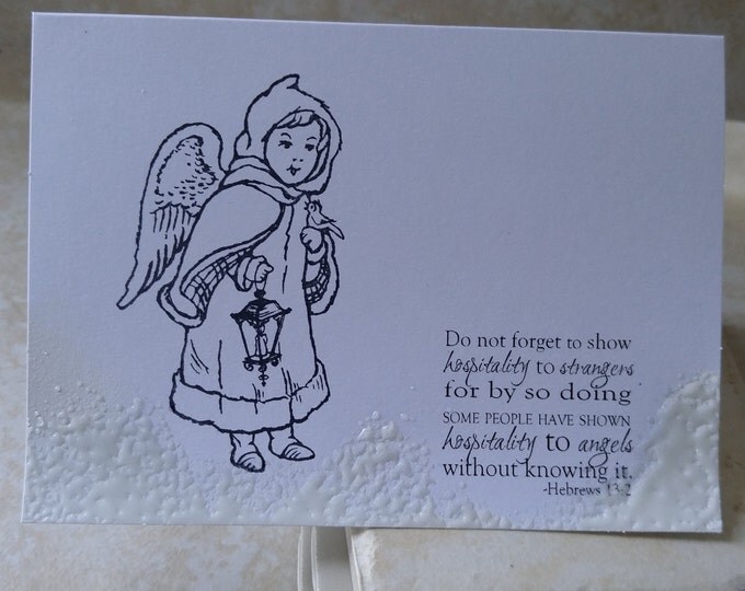 10 Handmade Christian Christmas Cards, Blessed Holiday Hebrews 13 2,Handmade Christmas, Angel Christmas Card, BIBLE VERSE Set of 10 cards