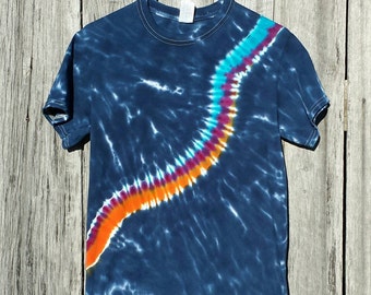 Small Blue Tie Dye Shirt, Adult T-shirt, Blue Orange Purple Tie Dye, Ready to Ship, Hippie Top