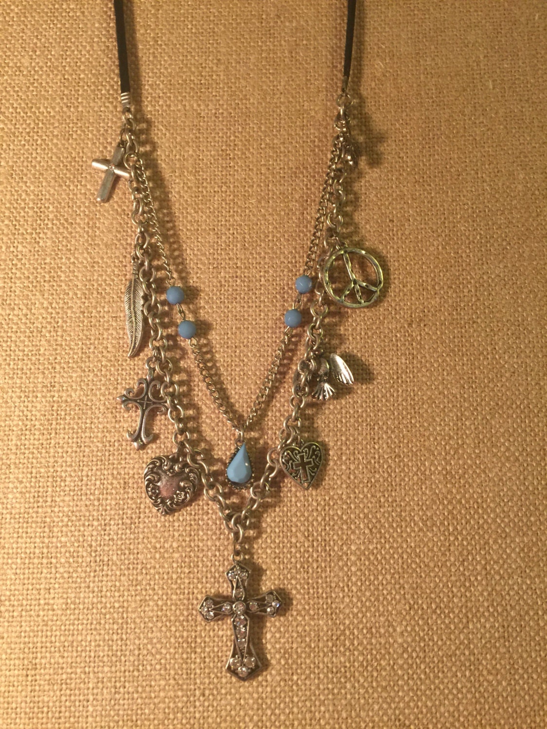 Multi chain charm necklace. Crosses and by KimTaylorDesigns