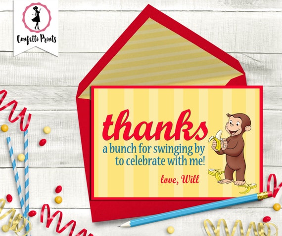 Curious George Birthday Thank You Card | Curious George Party | Curious ...