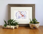 Dreaming Elephant, Fine Art Print, Elephant with Hearts, Nursery Decor, Jungle Art, Jungle Animal, African Elephant, Sleeping Elephant