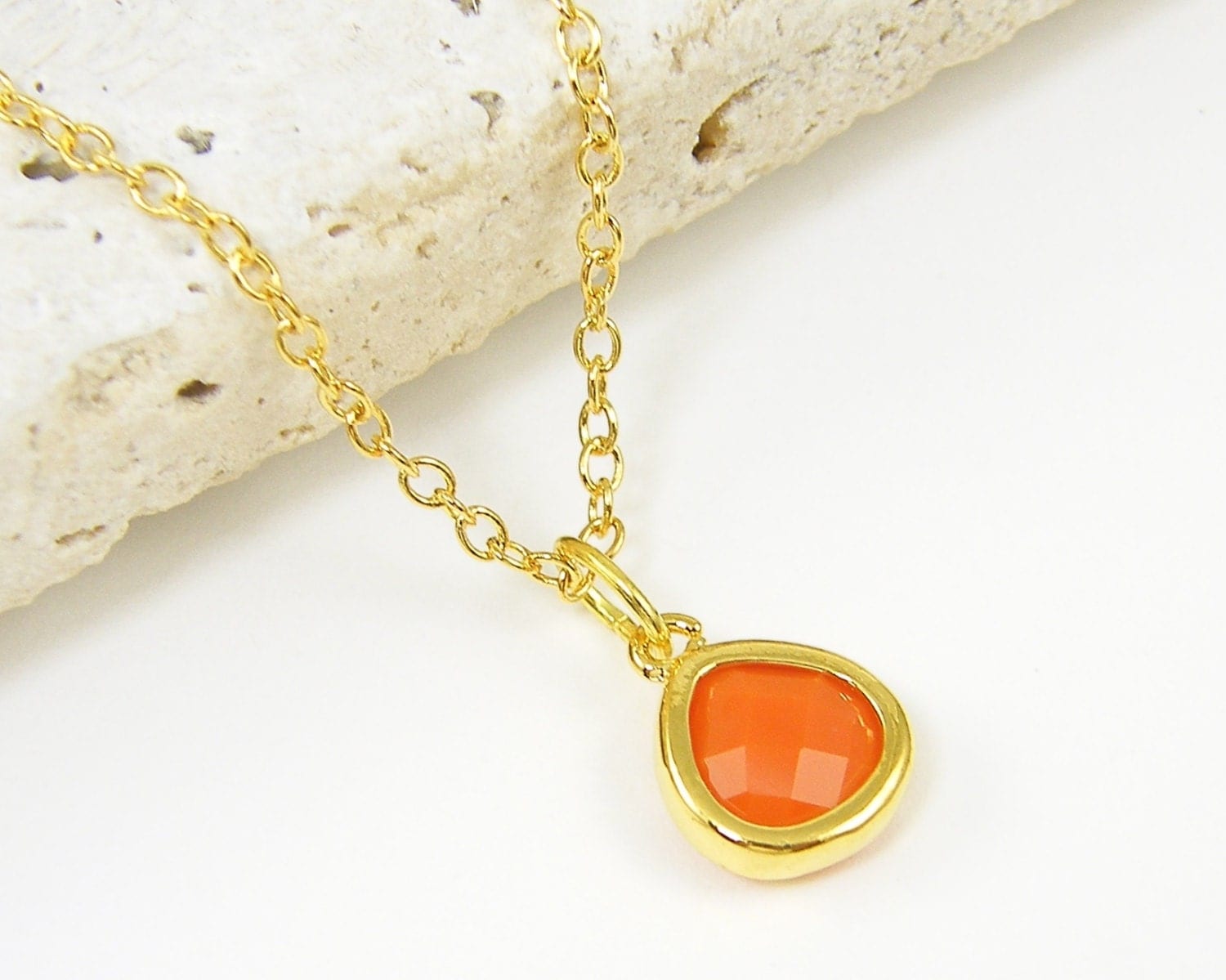 Orange Teardrop Necklace Orange Gold Pendant Necklace Small