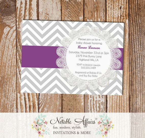 Gray and Dark Purple Eggplant Chevron Lace Bridal Shower