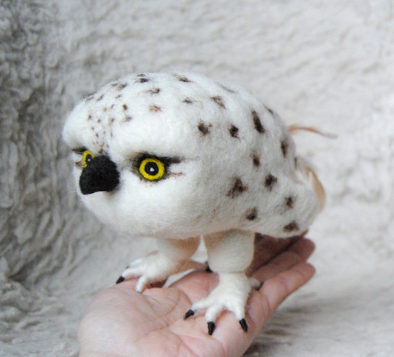 Baby Snowy Owl Needle Felted Bird READY TO SHIP