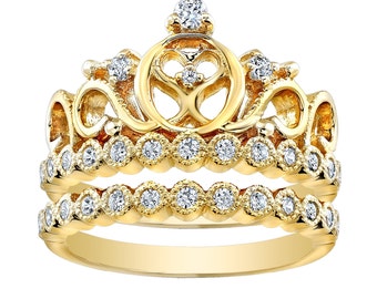 14K Rose Gold Princess Crown with Birthstone Rings