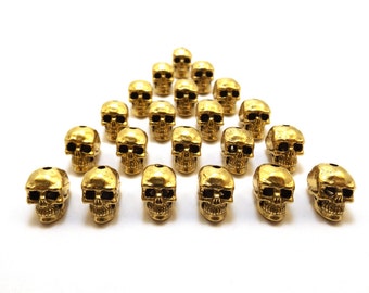 20 Gold Tone Pewter 12mm Skull Beads with Vertical Hole - 5177