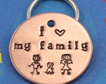 Dog Name Tag - Unique Handstamped Pet Tag - Personalized - I Heart My Family