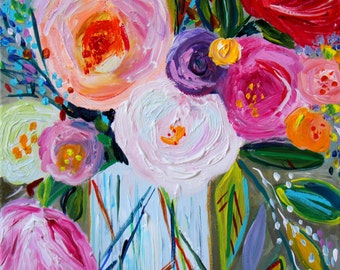 Items similar to Floral still life, bright colorful flower painting ...