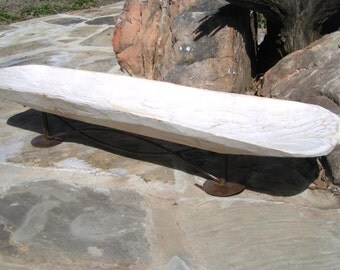 Primitive Large Wooden Dough Bowl Hand Carved shabby WHITE Treenware Trencher WITH stand 0848