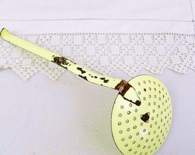 Antique French Chippy Yellow Enamel Strainer / French Country Decor / Vintage / Kitchenalia / Kitchenware / Ladle / Shabby Chic / Home / Antique French Chippy Yellow Enamel Strainer / French Country Decor / Vintage / Kitchenalia / Kitchenware / Ladle / Shabby Chic / Home /