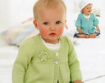 baby knitting pattern for baby / girl short or long sleeve cardigan easy knit age birth /7yr size 16 / 26 inch chest double knit yarn