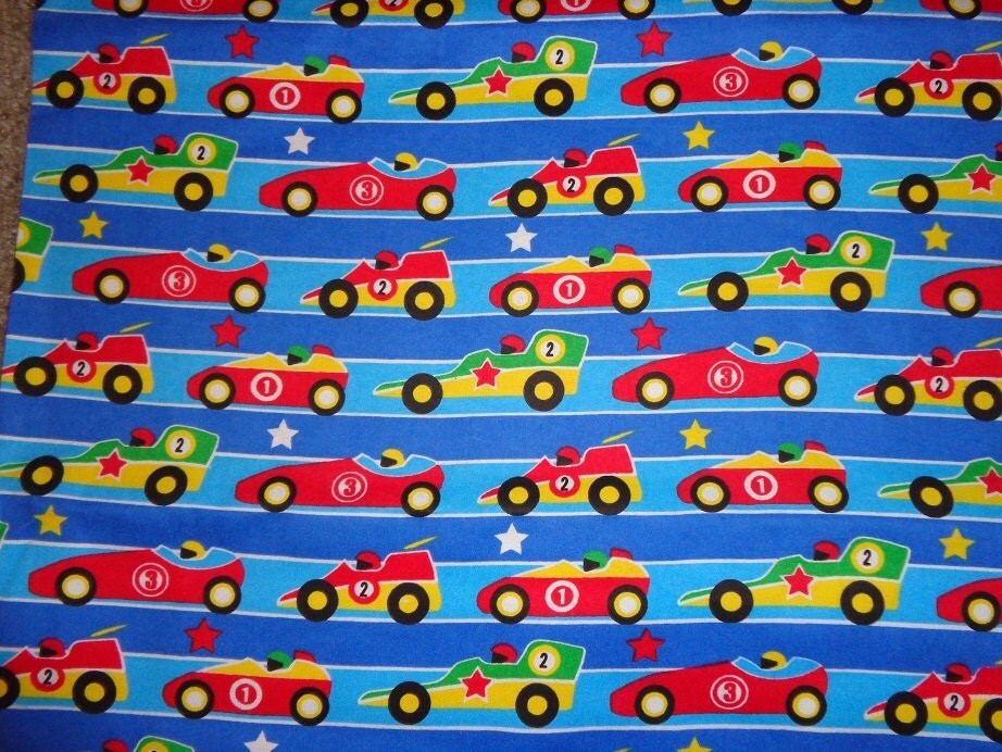 Blue Striped Race Car Fabric by the Yard