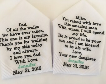 set of Two Personalized WEDDING HANKIE'S Father of the Bride Father of the groom Gifts Hankerchief - Hankies