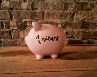 Hand Lettered Piggy Banks, personalized piggy bank, coin bank, unique baby gift, classic piggy bank