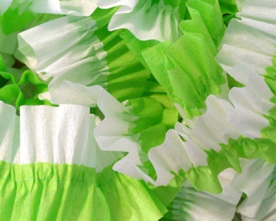 Bright Green and White Ruffled Crepe Paper Streamers - 36 Feet - Party Hanging Decorations Supplies Il_570xn