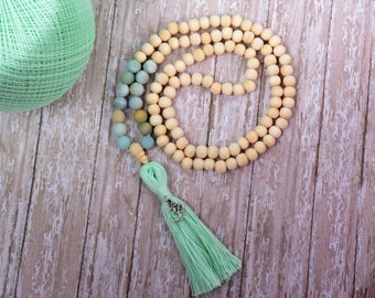 108 Mala Bead, Mala Bead, Mala Necklace, Tassel Bead Necklace, Bohemian Tassel Necklace, Buddhist Jewelry,Wood Bead Necklace, Gemstone Mala