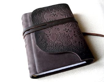Personalized Leather Writing Journal, Birthday Gift, Dark Brown Embossed Leather, Gift for Girlfriend, Handbound Blank Journal, Hard Cover