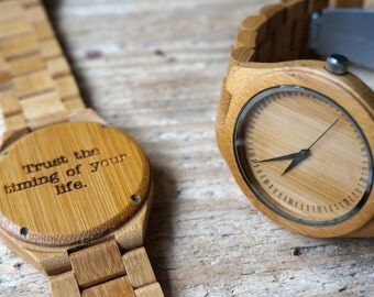 Bamboo wooden Watch / Wristwatch - engraved with personal text - Gift for Him/Her, Anniversary, Wedding gift, Groomsmen / bridesmaid
