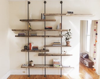 Modern Reclaimed Wood Shelving Unit Using Aged Salvaged Wood from New York City