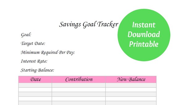 Savings Goal Tracker. Printable PDF Instant Download. Home