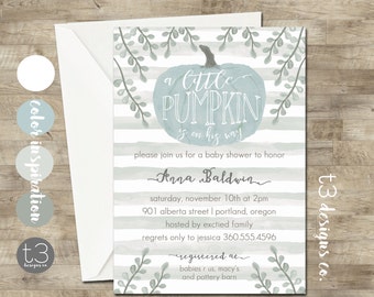 BOY Little Pumpkin Baby Shower Invitation, boy baby shower invite, baby shower, fall baby shower, watercolor, little pumpkin is on his way