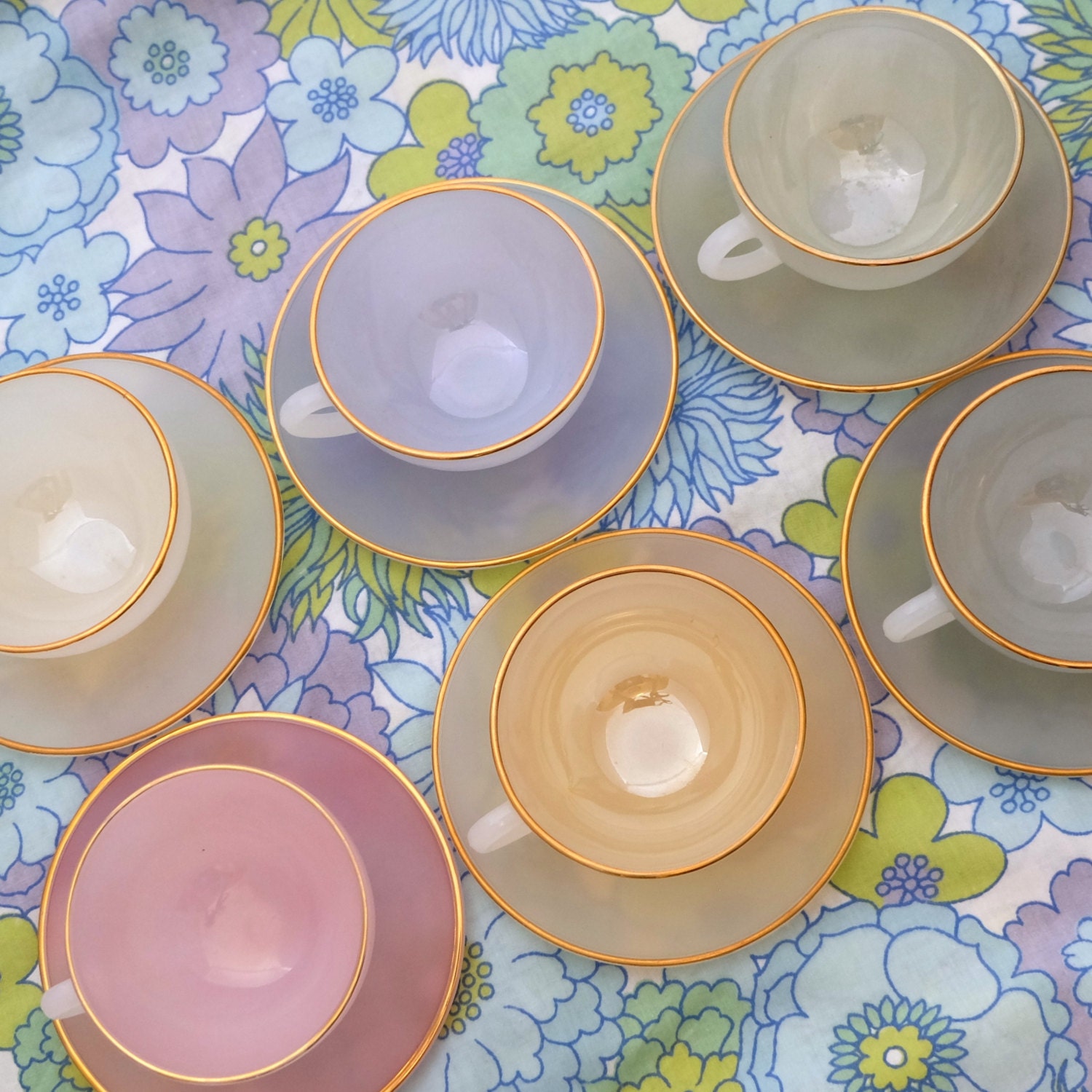 Arcopal Tea Set Opalescent Tea Set Arcopal Cups by TwoTimeVintage