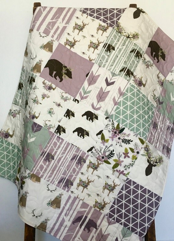 Lavender Baby Quilt Lavender Nursery Woodland Crib by CoolSpool