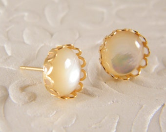 Shell gold earrings, Stud earrings, Bride earrings, 14 k gold filled earrings, Post earrings, Wedding jewelry, Gift for her, Beach earrings
