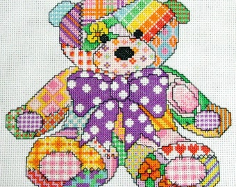 Cute Patchwork Teddy Bear Cross Stitch Pattern, Instant Download PDF