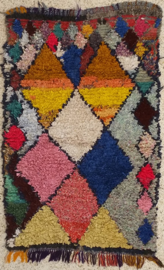 62X37 Vintage Moroccan rug woven using different